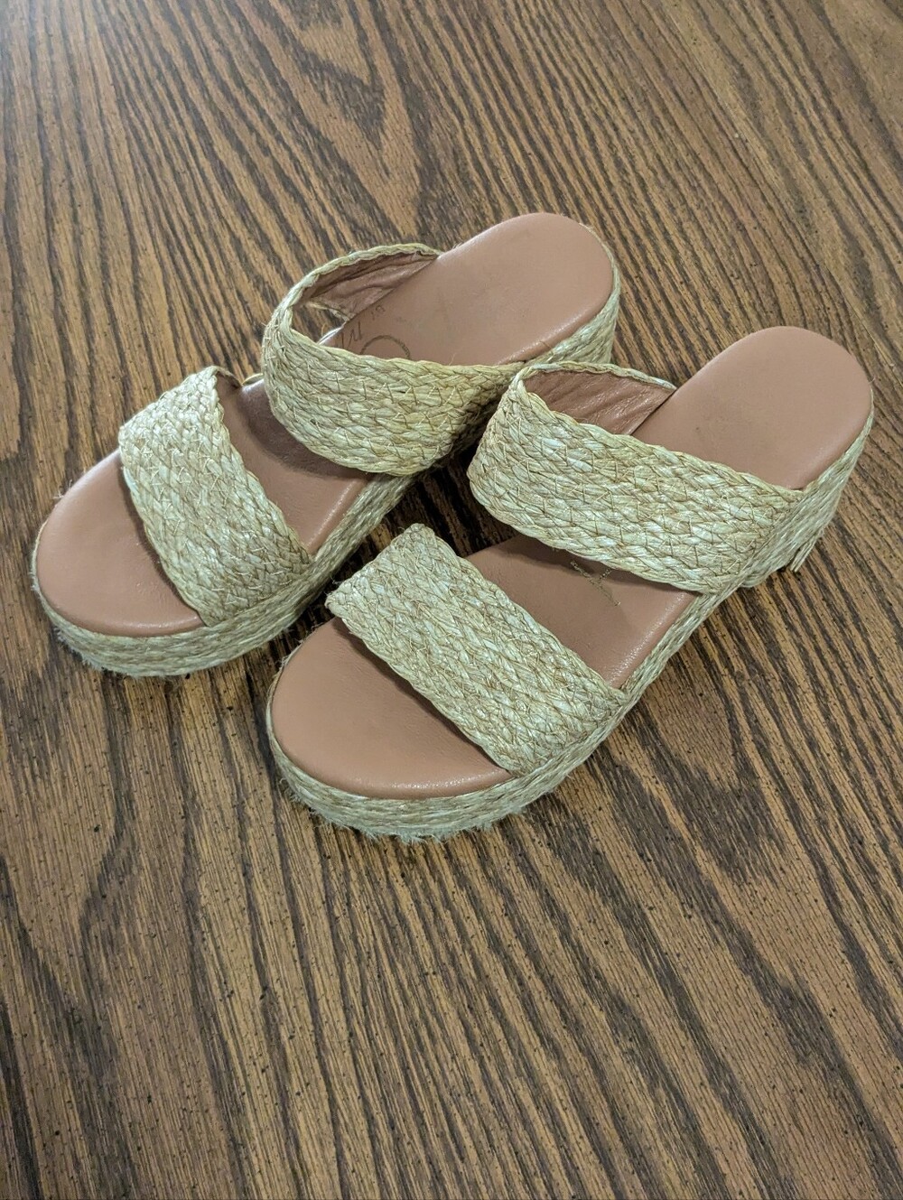 Woven Double-Band Platform Slide Sandals Size 7